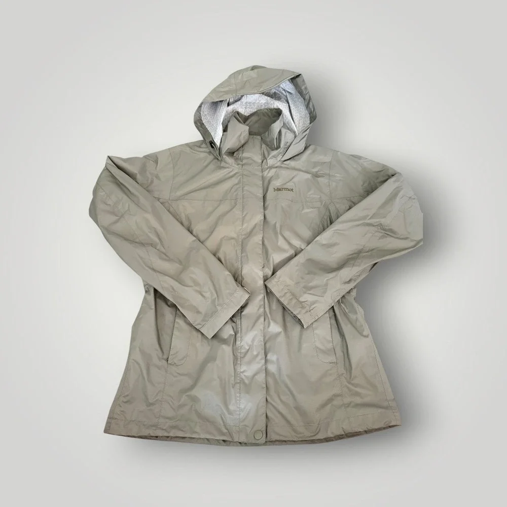 Marmot PreCip Eco Rain Jacket Women Medium Green Hooded Shell Outdoor Gorpcore